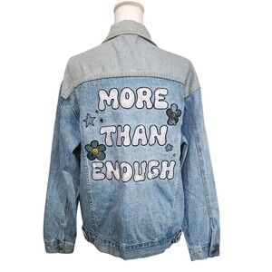 Elevated Faith Denim Jean Jacket Embroidered "MoreThan Enough" Womens Large